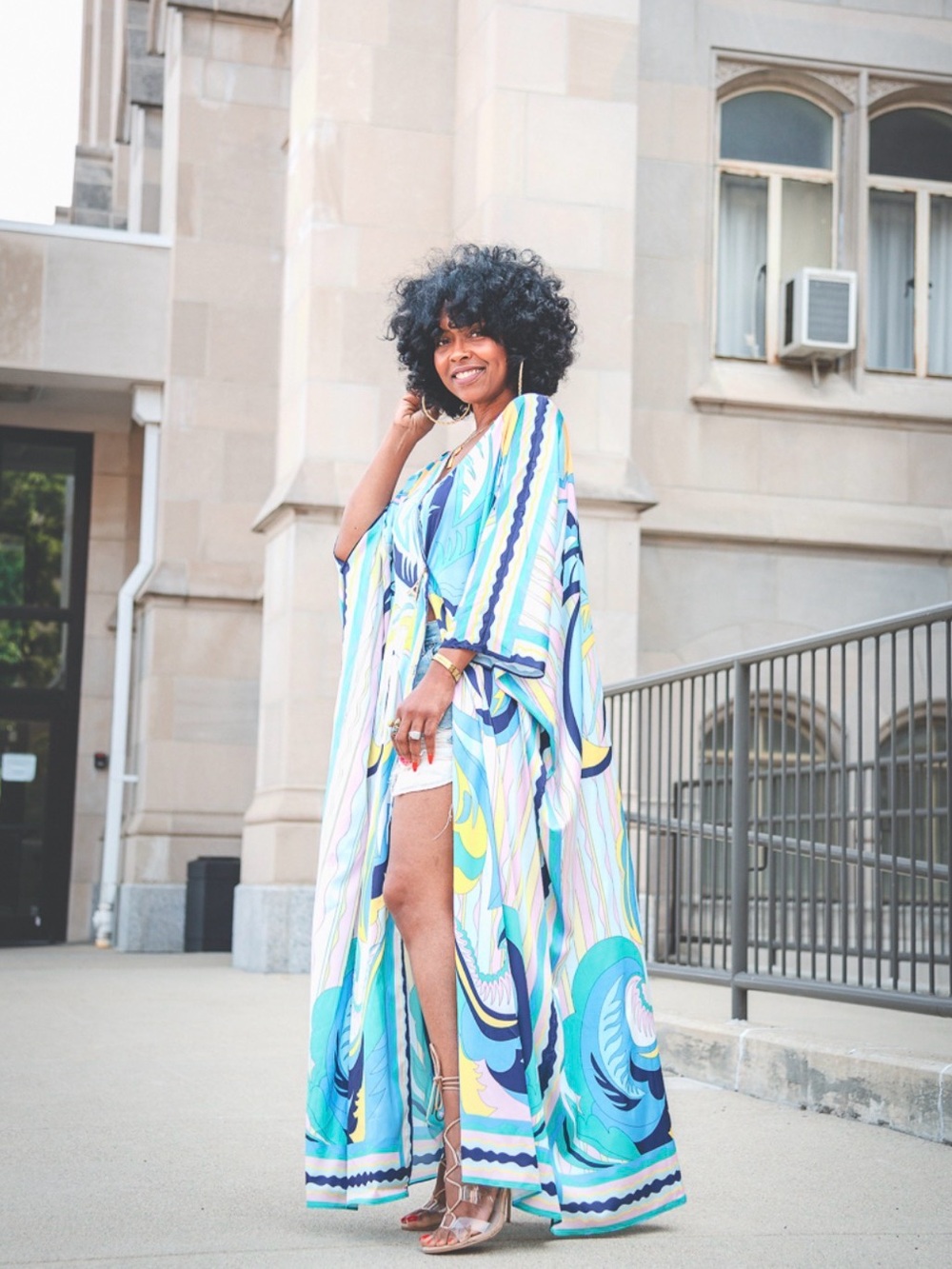 Sweenee Vibrant Blue Multi-Print Maxi Kaftan Dress